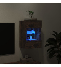 Meuble TV mural avec lumières LED chêne fumé 40x30x60,5 cm