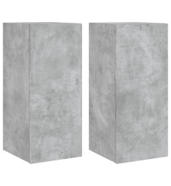 Meubles TV muraux et lumières LED 2pcs gris béton 30,5x35x70 cm