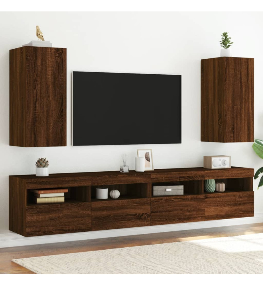 Meubles TV muraux lumières LED 2 pcs chêne marron 30,5x35x70 cm