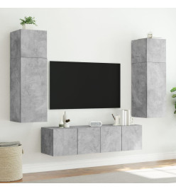 Meubles TV muraux et lumières LED 2pcs gris béton 60x35x41 cm