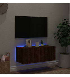 Meuble TV mural avec lumières LED chêne marron 80x35x31 cm