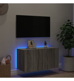 Meuble TV mural avec lumières LED sonoma gris 80x35x41 cm