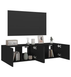 Meubles TV muraux avec lumières LED 2 pcs noir 60x35x31 cm