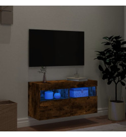 Meuble TV mural avec lumières LED chêne fumé 80x30x40 cm