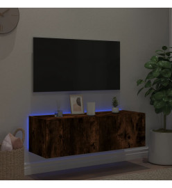 Meuble TV mural avec lumières LED chêne fumé 100x35x31 cm