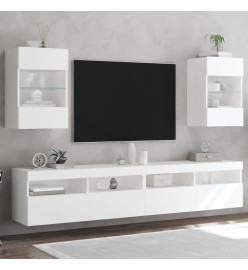 Meubles TV muraux avec lumières LED 2 pcs blanc 40x30x60,5 cm