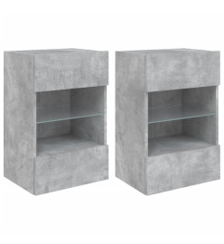 Meubles TV muraux et lumières LED 2pcs gris béton 40x30x60,5 cm