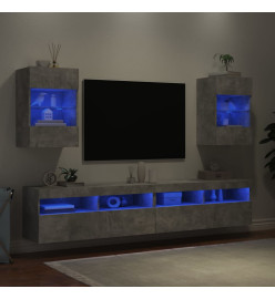 Meubles TV muraux et lumières LED 2pcs gris béton 40x30x60,5 cm