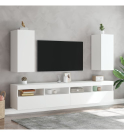 Meubles TV muraux avec lumières LED 2 pcs blanc 30,5x35x70 cm