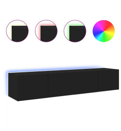 Meubles TV muraux avec lumières LED 2 pcs noir 80x35x31 cm