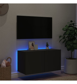 Meuble TV mural avec lumières LED noir 80x35x41 cm