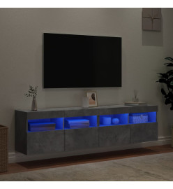 Meubles TV muraux et lumières LED 2pcs gris béton 80x30x40 cm