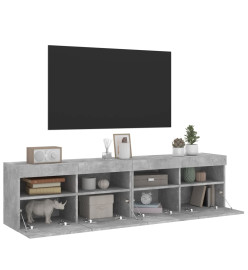 Meubles TV muraux et lumières LED 2pcs gris béton 80x30x40 cm