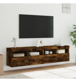 Meubles TV muraux et lumières LED 2pcs chêne fumé 80x30x40 cm