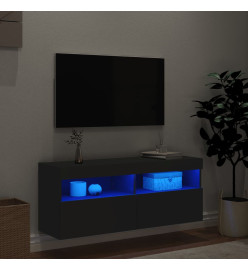 Meuble TV mural avec lumières LED noir 100x30x40 cm