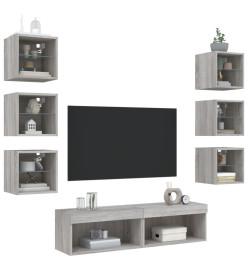 Unités murales TV avec LED 8 pcs gris sonoma bois d'ingénierie