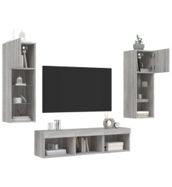 Unités murales TV avec LED 5 pcs gris sonoma bois d'ingénierie