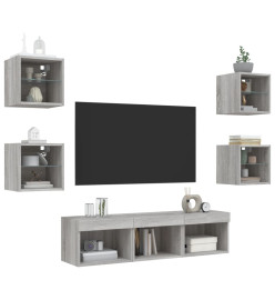 Unités murales TV avec LED 7 pcs gris sonoma bois d'ingénierie