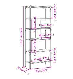 Bibliothèque 5 niveaux chêne fumé 76x33x188,5 cm