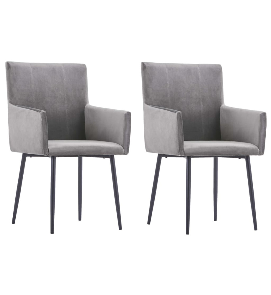 Chaises à manger avec accoudoirs lot de 2 gris velours