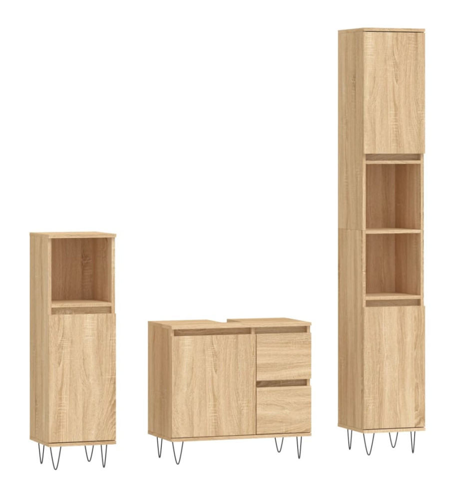 Ensemble de meubles de salle de bain 3 pcs chêne sonoma