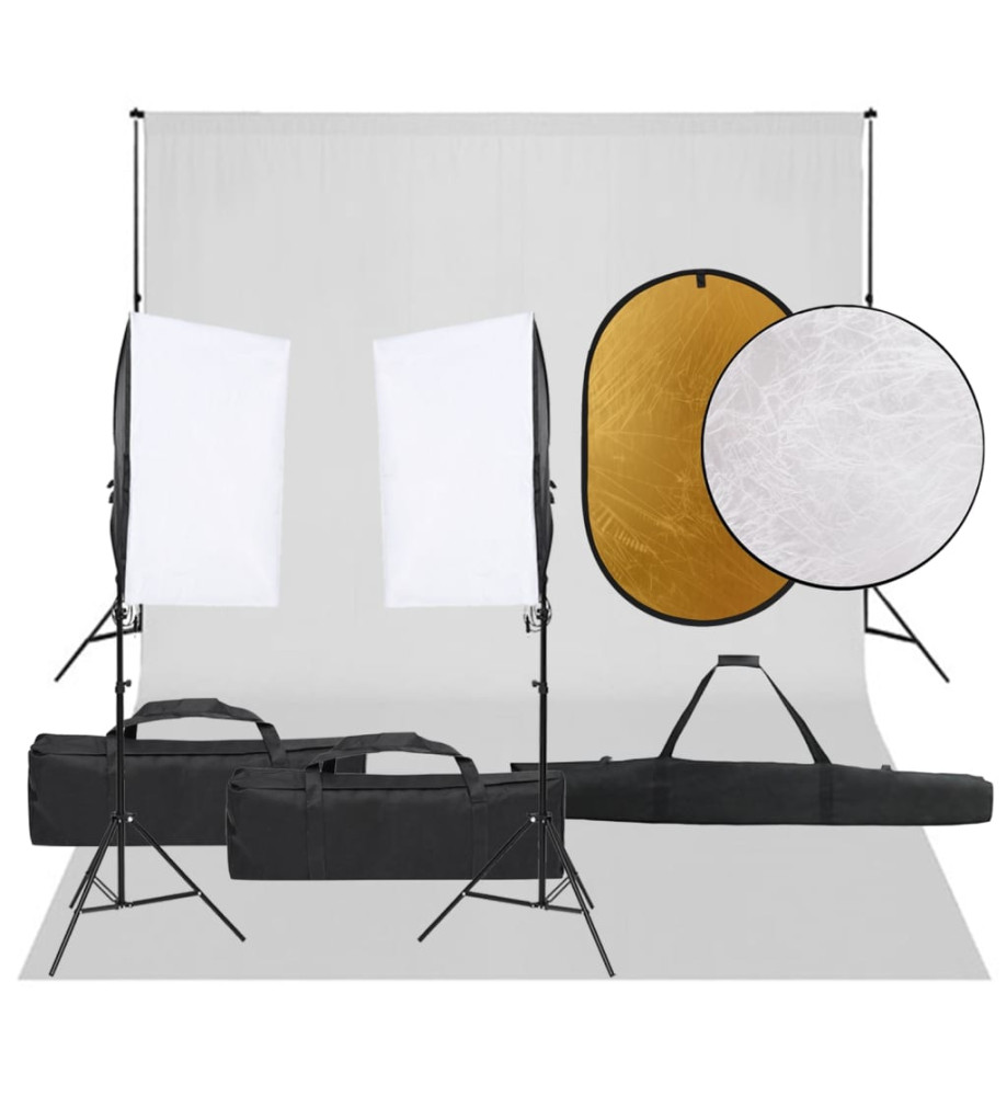 Kit de studio photo avec éclairage toile de fond et réflecteur