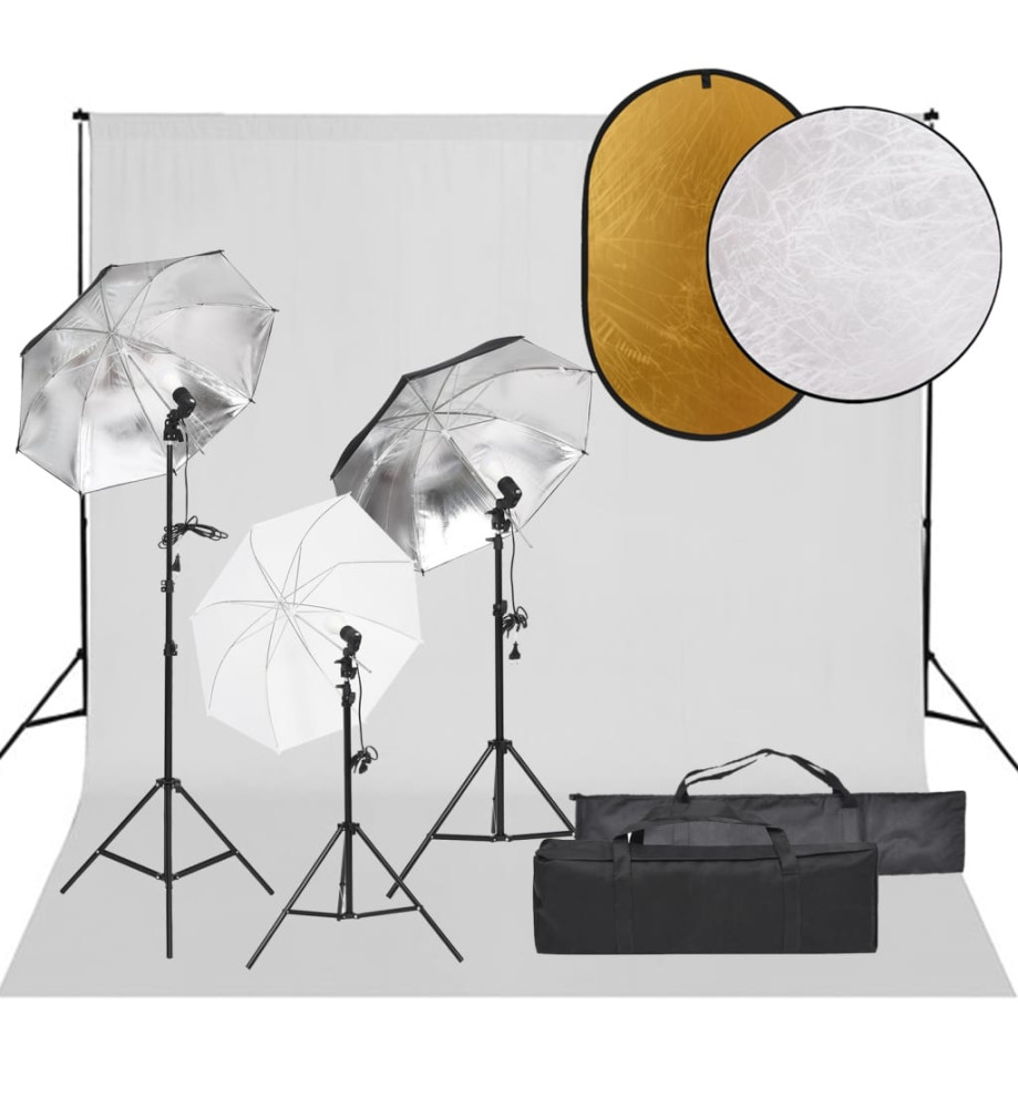 Kit de studio photo avec éclairage toile de fond et réflecteur