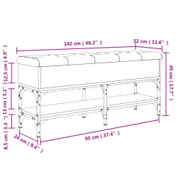 Banc à chaussures chêne fumé 102x32x45 cm bois d'ingénierie