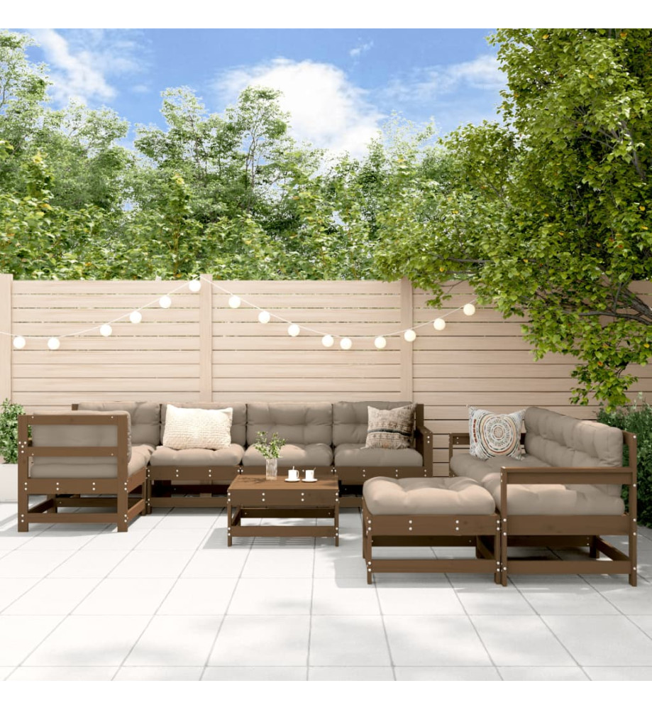 Salon de jardin 10 pcs Marron miel Bois de pin massif Salon de jardin 10 pcs Marron miel Bois de pin massif