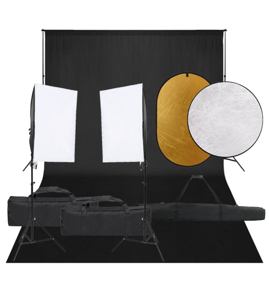 Kit de studio photo avec éclairage toile de fond et réflecteur