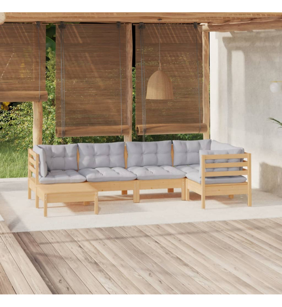 Salon de jardin 6 pcs avec coussins gris bois de pin massif Salon de jardin 6 pcs avec coussins gris bois de pin massif