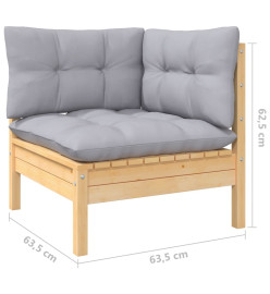 Salon de jardin 6 pcs avec coussins gris bois de pin massif