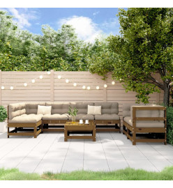 Salon de jardin 8 pcs Marron miel Bois de pin massif