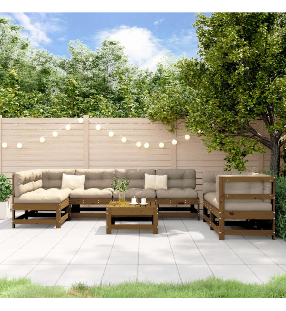Salon de jardin 8 pcs Marron miel Bois de pin massif Salon de jardin 8 pcs Marron miel Bois de pin massif