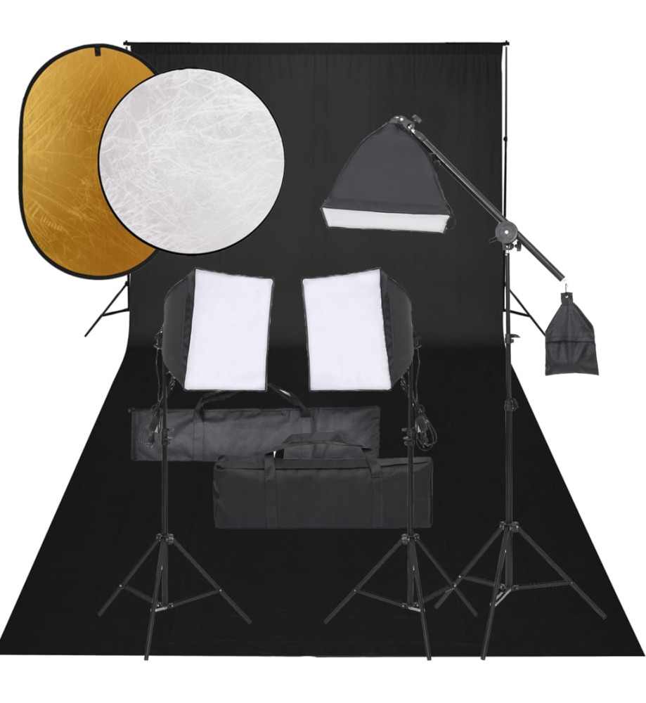 Kit de studio photo avec éclairage toile de fond et réflecteur