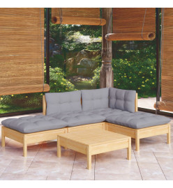 Salon de jardin 5 pcs avec coussins gris bois de pin