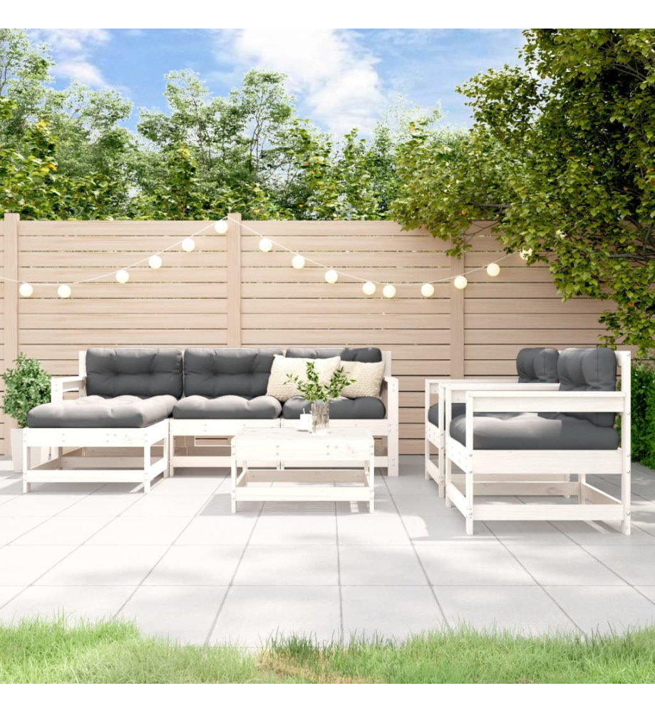 Salon de jardin 7 pcs Blanc Bois de pin massif Salon de jardin 7 pcs Blanc Bois de pin massif