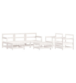 Salon de jardin 7 pcs Blanc Bois de pin massif