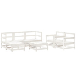 Salon de jardin 7 pcs Blanc Bois de pin massif