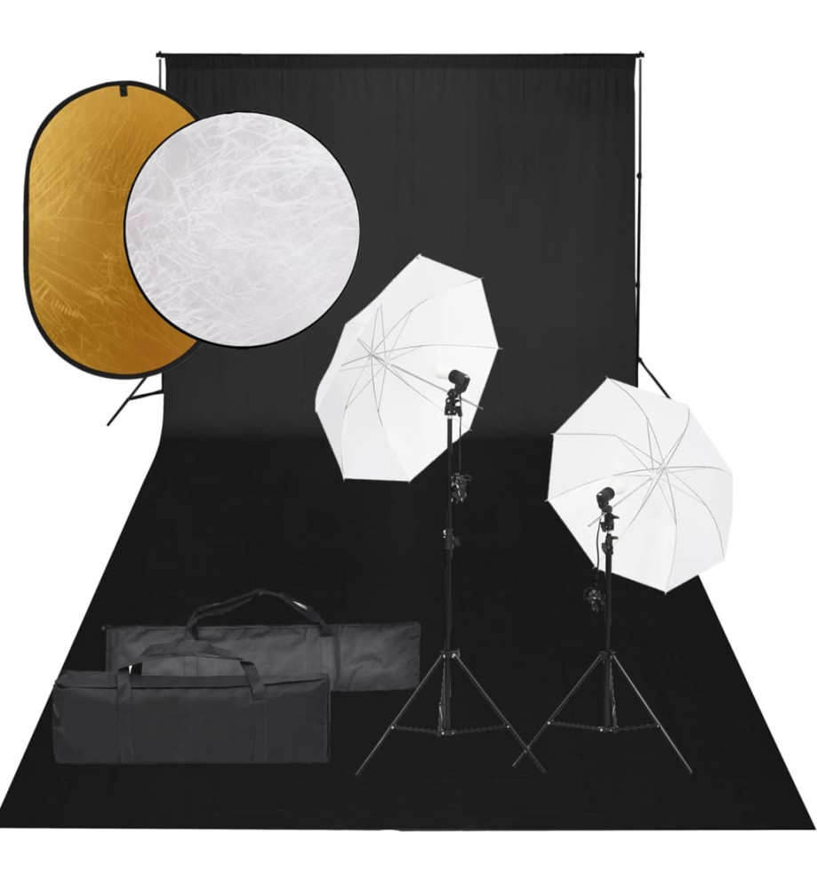 Kit de studio photo avec éclairage toile de fond et réflecteur