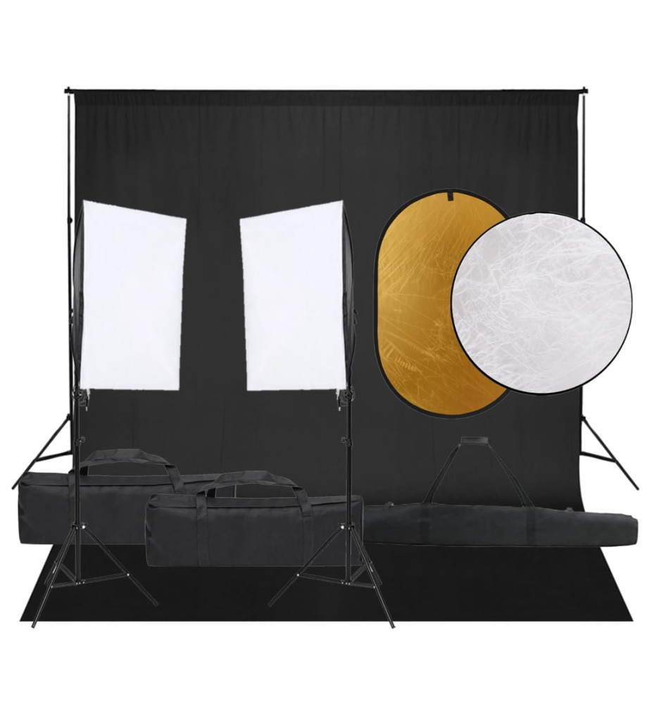 Kit de studio photo avec éclairage toile de fond et réflecteur