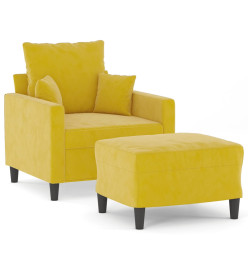 Fauteuil avec repose-pied jaune 60 cm velours