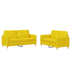 Ensemble de canapés 2 pcs avec coussins Jaune clair Tissu