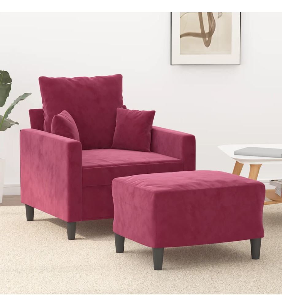 Fauteuil avec repose-pied Rouge bordeaux 60 cm Velours