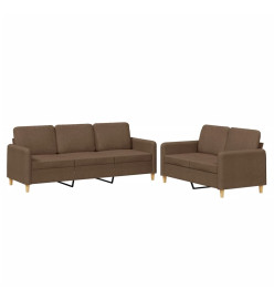 Ensemble de canapés 2 pcs avec coussins Marron Tissu