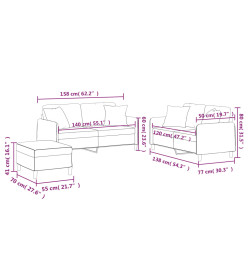 Ensemble de canapés 3 pcs avec coussins jaune clair tissu