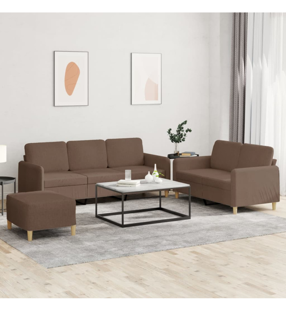 Ensemble de canapés 3 pcs avec coussins Marron Tissu