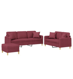 Ensemble de canapés 3 pcs avec coussins rouge bordeaux tissu