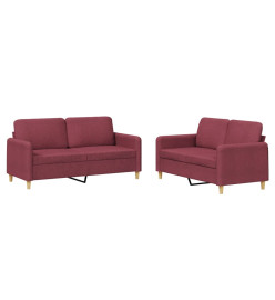 Ensemble de canapés 2 pcs avec coussins Rouge bordeaux Tissu