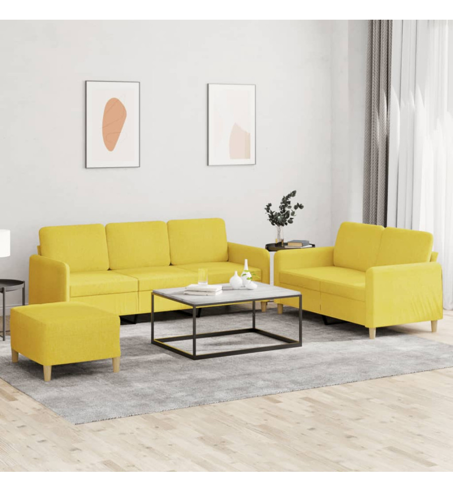 Ensemble de canapés 3 pcs avec coussins Jaune clair Tissu